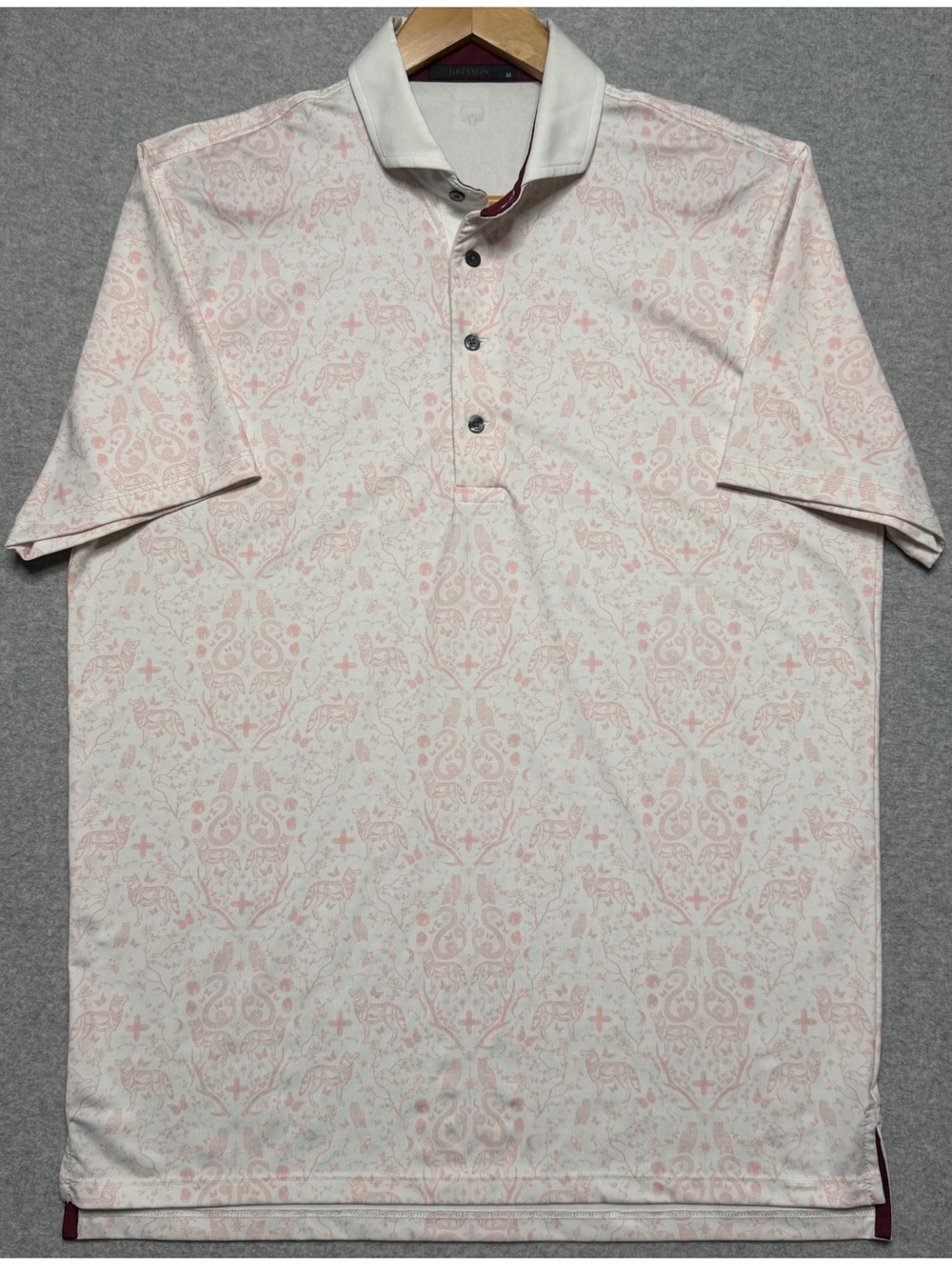 Greyson Creatures Polo Men’s Medium Pink Wolf Owl Snake Golf Shirt